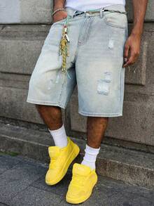 Teens' Summer New Ripped Minimalist Casual Jeans - Baby Blue - View 3