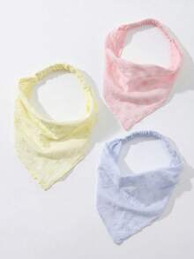 3 piezas/Set Diadema con bordado de patrón floral original para mujer con borde enrollado, adecuada para uso diario y de vacaciones - Conjunto de tres piezas en rosa, amarillo y azul. - Ver 1