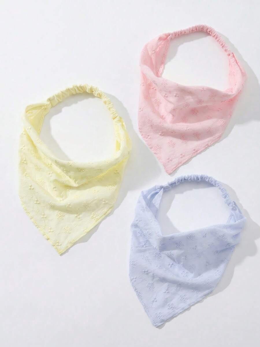 3 piezas/Set Diadema con bordado de patrón floral original para mujer con borde enrollado, adecuada para uso diario y de vacaciones - Conjunto de tres piezas en rosa, amarillo y azul. - Ver 1