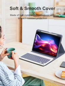 360度旋轉無線藍牙鍵盤保護殼，適用 iPad A16 11代/10代/9代/8代/7代 10.2 吋、Air 10.9 吋/11 吋 (150mAh 電池)，TPU 翻蓋 PU 皮革材質，淺灰紫色 - 淺灰紫 - 查看 5