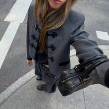 ZAHM 2026 Autumn/Winter New Chinese Style Frog Button Suit Jacket, Stand Collar Short Gray Coat - Grey - View 2