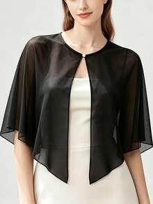 Women's Elegant Chiffon Shawl, Single Layer Sheer Cape, Evening Dress Outerwear Vest, Front Faux Pearl Button Sheer Overlay, Elegant Sleeveless Dress Cover, Suitable For Evening Parties, Balls, Weddings, Parties, Brides And Special Occasions, Daily Fashion Wear, Beach Parties, Vacations, Gatherings, Hair Accessories, Mother's Day, Back To School, Graduation, Birthday Gift For Friends - Multicolor - View 2