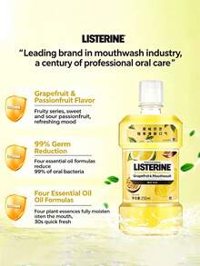 listerine 無酒精葡萄柚與百香果漱口水 250ml/8.45 Fl Oz，清新果香，溫和舒緩，幫助減少口臭與牙垢，富含精油，適合日常口腔護理 - 柚戀百香 - 查看 4