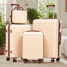مجموعة حقائب سفر دوارة من 4 قطع من مادة ABS بمقاسات 14"/19"/24"/28" – أحجام كبيرة ومتوسطة مع مقابض جانبية وخطافات تعليق وأقدام واقية – قفل مدمج برقم سري وحقيبة مستحضرات تجميل بمقاس 14" - بيج - مشاهدة 6