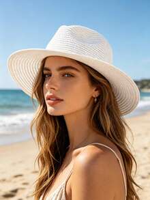 1 Pc Summer Sun Protection Straw Hat For Women, Sunshade For The Beach, Straw Hat For Outdoor Activities On The Sand, Panama Hat - Multicolor - View 6