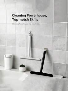 1pc Glass Surface Cleaner, Powerful Scraper With Durable Plastic And Silicone Structure, Ergonomic Handle For Easy Cleaning, With Hook For Hanging Storage And Space Saving, Suitable For Bathroom, Shower, Kitchen, Mirror, Tile, Countertop, Floor Cleaning, For Home, Office, Rental Apartment, School Cleaning Tool - Multicolor - View 1