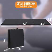 Foldable Gymnastics Tumbling Mat - Portable Thick Exercise Panel With Carrying Handles, Durable Home Gym Pad For Cheerleading Martial Arts & Stretching. - Black - View 6