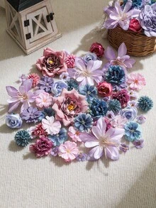 50件/100件紫色與粉色混色人造花頭套組，適用於婚禮裝飾、房間裝飾、桌面與牆面裝飾、家居裝飾、蛋糕裝飾、辦公室、花園裝飾，節日禮物的最佳選擇 - 紫色 - 查看 3