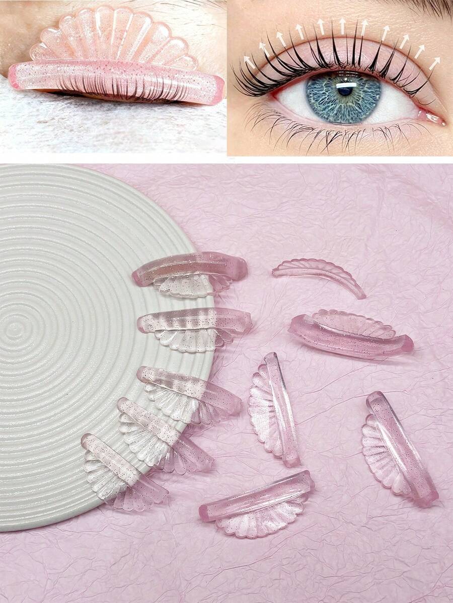 FAMOREYA 10pcs/5 Sizes Eyelash Lifting Pads, Curved Self-Adhesive Design, Perfect Fit For Eye Shape, Self-Adhesive Eyelash Lifting Curlers, Suitable For Most Eyelash Lengths, Easy To Clean, Reusable Eyelash Styling Tool