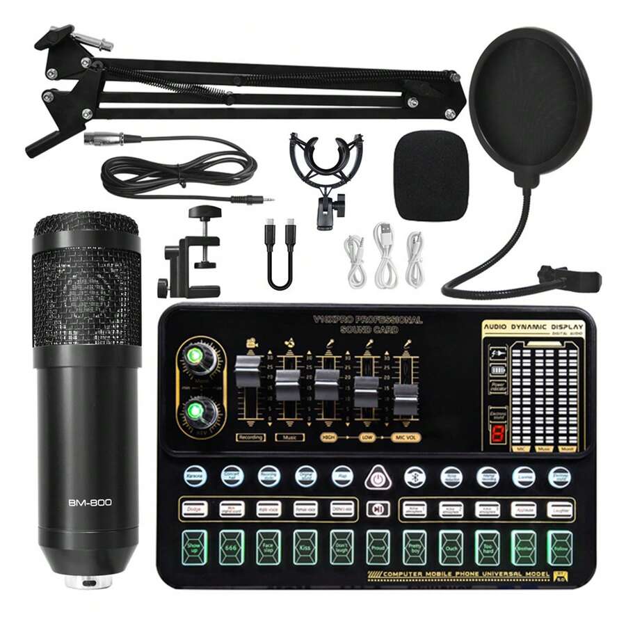V10 Live Sound Card Set Condenser M800 Microphone Mobile Karaoke Computer Live Equipment Set - View 1