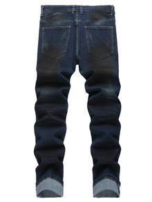 Men's  Ripped Skinny Jeans - Dark Blue - View 2