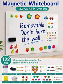 122pcs Magnetic Whiteboard Set With 112pcs Accessories, 2 Whiteboard Markers, Removable Dry Erase Board Set, Includes Markers, Magnets, Numbers, Letters And Educational Accessories, Suitable For Home, School And Office Use, Wall-Mounted Whiteboard, White Office Writing Board, Wall-Mounted Magnetic Teaching Stickers, Erasable Magnetic Home Message Board, Small And Large Black And White Message Board, Photo Wall, School Supplies, Magnetic Board, Classroom - Message Board - View 1
