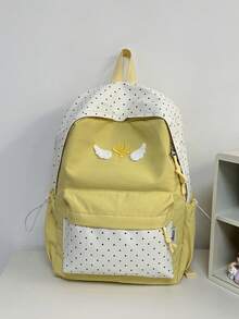 Color Block Polka Dot Angel Wings Backpack, Fresh Girl Campus School Bag, Cute Versatile Teen Backpack - Multicolor - View 15