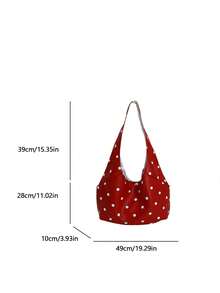 Women's Shoulder Bohemian Style Large Capacity White Polka Dot Faux Leather Snap Button Casual Daily Shopping Travel Bag - Red - View 11