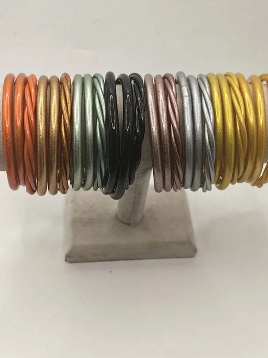 3pcs/Set 3-Strand Twisted Jelly Bracelets, Glossy Stackable Women's Bracelets, DIY Beach Vacation Fashion Holiday Accessories - 3 Per Pack - View 1