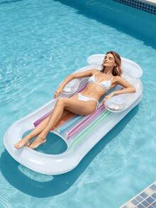 2pcs/1pc Adult Inflatable Floating Bed, Built-In Cup Holder Design, Sequin Decoration, Durable Material, Comfortable Back Support, Suitable For Pool Relaxation, Beach Vacation And Party Water Games, Easily Start Summer Fun - Multicolor - View 9