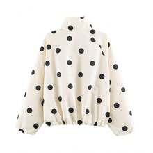 High Neck Polka Dot Loose Fit Trench Jacket - Black and White - View 11