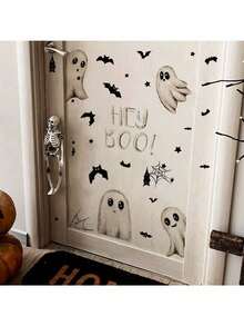 6/1pc Stiker Pintu Hantu Kelelawar, Stiker Dekoratif Hantu Kelelawar Halloween, Stiker PVC Perekat yang Dapat Dilepas, Stiker Dekorasi Hantu Lucu, Stiker BOO, Stiker Dekorasi Rumah Suasana Liburan - A - View 3