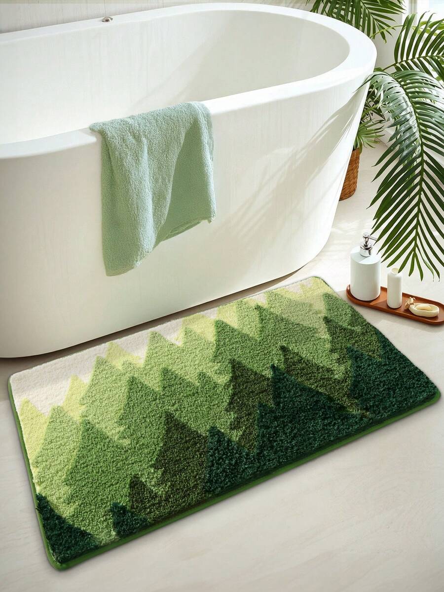 1pc Bathroom Floor Mat Carpet, Flocked Flocked Comfortable Foot Feel, Leaf Pattern, TPR Backing Non-Slip, Suitable For Kitchen, Outdoor, Indoor, Hallway, Bedroom, Living Room, Bedside, Easy To Clean Machine Washable Carpet, Bathroom Decor