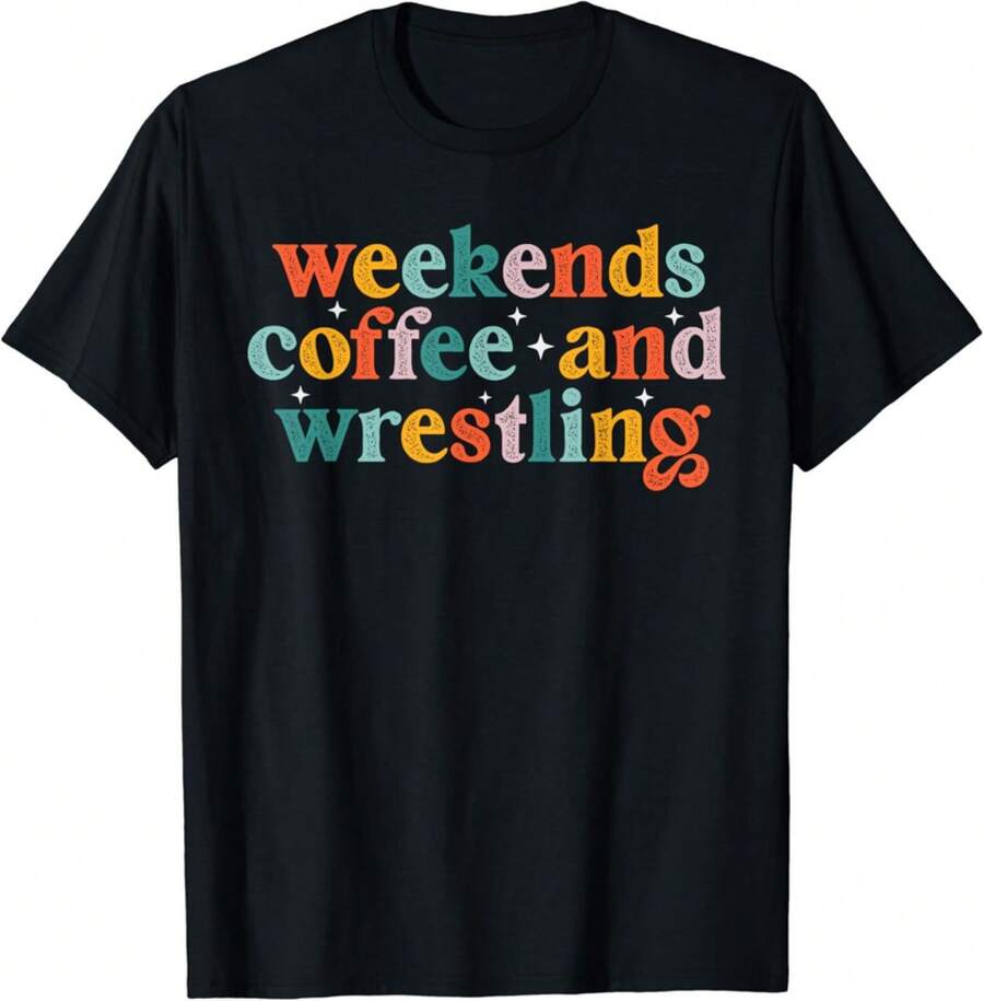 T-shirt unisexe Week-end Café & Lutte Cadeau drôle pour accro à la caféine et lutteur - Noir - Voir 1