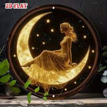 2D平面 1件裝月亮與星星圓形掛牌 天空之美金屬牌 優雅鄉村風金屬牆飾 夢幻金屬牆面裝飾 適用於居家、車庫、餐廳、咖啡廳牆面裝飾掛牌 7.87X7.87英吋圓形掛牌 - A - 查看 8