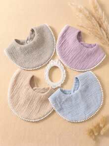 6 Buah Celemek Bayi Baru Lahir Warna Permen dengan Pinggiran Bola Salju yang Lucu, Set Celemek Bayi Lembut dan Ramah Kulit, Cocok untuk Penggunaan Sehari-hari di Semua Musim - MultiWarna - View 3