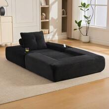 Folding Corduroy Sofa With High-Density Foam And Spring Core For Stable Seating, Side Pocket And Cup Holder, Armrest With Zip, Vacuum Packed, Easy Assembly, For Apartment And Living Room. - 黑色 - 查看 8