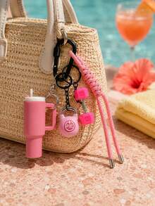 1 peça Novo Conjunto de Chaveiro de Corda Trançada DIY, Conjunto de Pendente de Bolsa Preto e Rosa, Chaveiro de Borracha da Série Fitness DIY Montado à Mão, Acompanha Pendente Pequeno de Haltere, Embalagem Decorativa, Adequado para Presente, Decoração de Bolsa, Decoração de Carteira, Pendente de Chaveiro, Presente de Dia dos Namorados para Mulheres, Presente de Ano Novo para Homens, Presente para Professor, Presente para Namorada (Sem Cartão) - Multicolorido - Ver 3