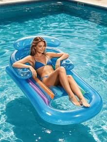 2pcs/1pc Adult Inflatable Floating Bed, Built-In Cup Holder Design, Sequin Decoration, Durable Material, Comfortable Back Support, Suitable For Pool Relaxation, Beach Vacation And Party Water Games, Easily Start Summer Fun - Multicolor - View 4