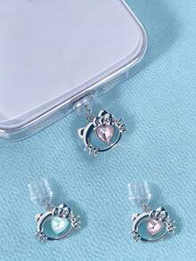 SANRIO Hello Kitty Heart-Shaped Rhinestone Phone Dust Plug Pendant, Decorative Charging Port Plug, Cute Mini Phone Accessory Charm - Multicolor - View 2