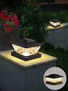Solar Powered Outdoor Pillar Light, LED Modern Waterproof Villa/Garden/Gate Pillar Light Decoration Home Decor Outdoor Decoration, Solar Powered Garden Decorative Light, Solar Powered Garden Pillar Head Light - Multicolor - View 1