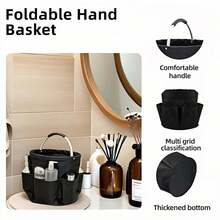 Foldable Storage Basket, Black Oxford Fabric Multi-Pocket Collapsible Basket With Handles:Portable Picnic,Beach,Garden Harvest,Market Shopping Basket,Home Storage,Bathroom Organizer Travel - 1 - View 4