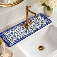 1pc Patterned Anti-Slip Diatomite Mud Faucet Drain Pad, Quick-Dry Absorbent Sink Splash Guard Mat, Rubber Base, Suitable For Kitchen/Bathroom Faucet - Multicolor - View 9