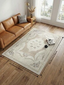 1pc Apricot European Floral Living Room Rug, Suitable For Kitchen, Dining Room, Bedroom, Room Holiday Decor, Indoor/Outdoor, Office, Lobby, Non-Slip Doormat, Bathroom Rug, Hallway, Study Gaming Area Rug - Apricot - View 15