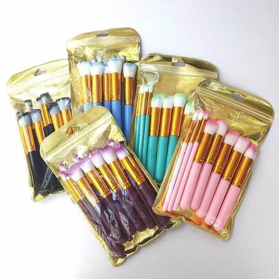10pcs Candy Color Synthetic Fiber Makeup Brush Set, Eyeshadow, Blush, Concealer, Foundation, Full Face Makeup Brushes, Beginner Makeup Tools