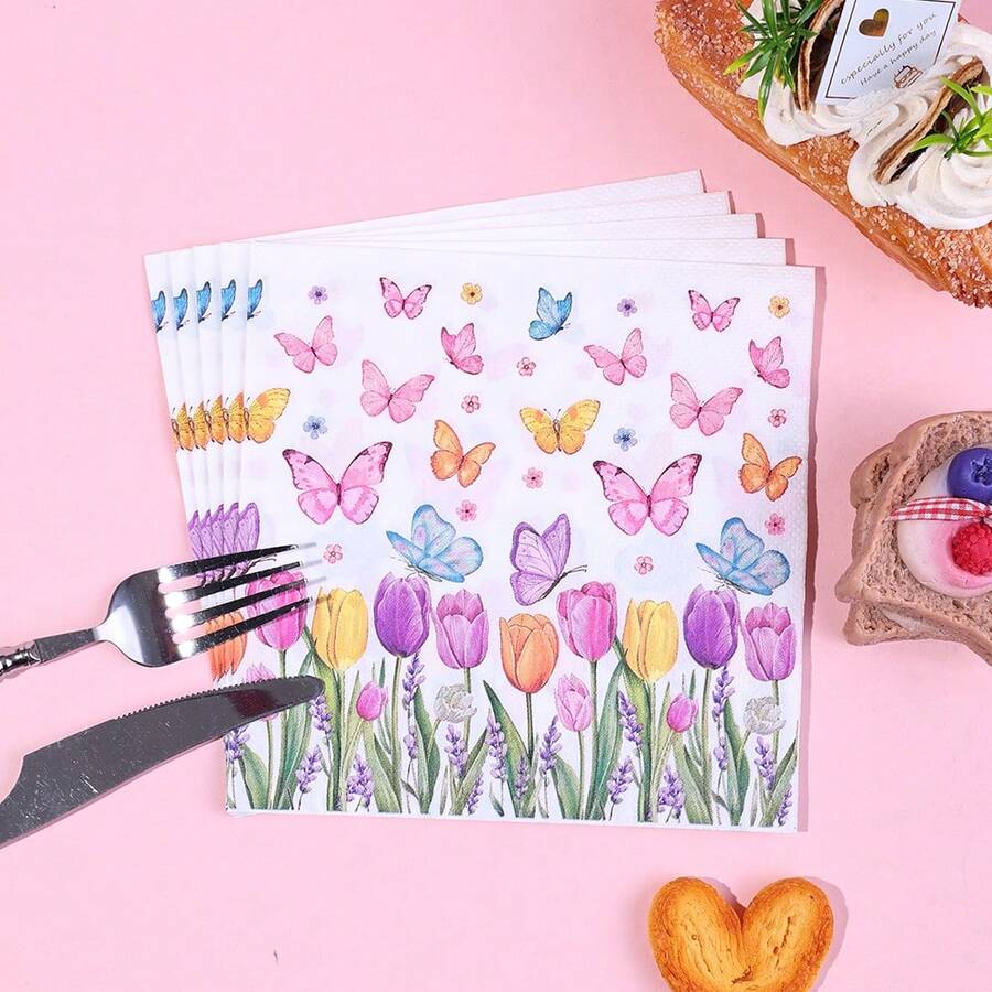 20/40/60 Piezas,Servilletas Desechables con Mariposas y Tulipanes de Acuarela,Servilletas de Cóctel con Estampado Floral de Jardín de Primavera,Servilletas de Mesa de 2 Capas Gruesas,Ideales para Picnics de Primavera,Té de la Tarde en el Jardín,Fiestas de Cumpleaños,Baby Showers,Bodas & Decoración de Mesa de Postres - Multicolor - Ver 1