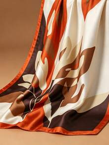 Women's Fashion Floral Print Dress Scarf, Lightweight Sun Protection Shawl, Elegant Classic Style - Orange - View 4