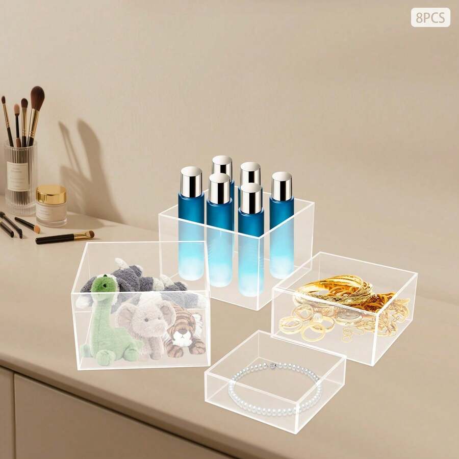 8pcs Modern Display Stands, Countertop Clear Food Risers For Buffet Table, Reusable Acrylic Pedestal Decoration For Cupcake - Transparent - View 1