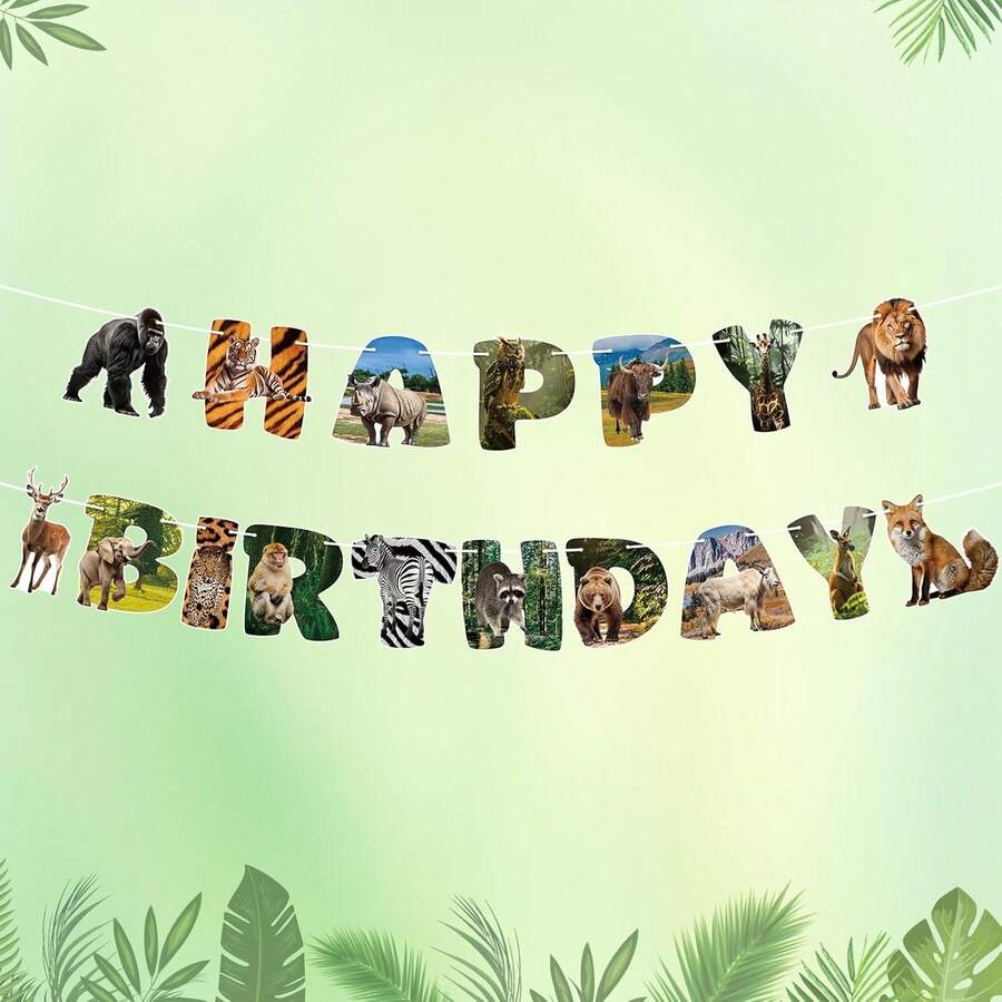 1 Set Animal Party Decoration Happy Birthday Banner, Animal Party Banner Garland Birthday Party Decoration, Animal Birthday Party Decoration Supplies - A - View 1