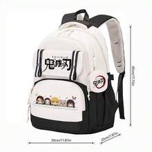 Miniso Korean Two Pieces Demon Slayer Black White Chibi Group Large Daily Backpack With Demon Mark Coin Purse, Perfect For Anime Lovers Daily Commute, Outdoor - Color 1 - View 5