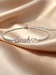 [ZzAi]Tobillera de playa de verano con texto personalizado, regalo de amor de acero inoxidable personalizado - A - Ver 7