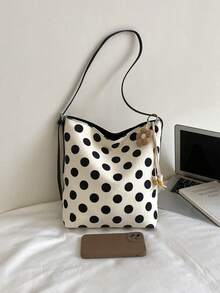 Women's Large Capacity Bucket Bag, New Fashion Versatile Shoulder & Crossbody Bag, Textured Design - Beige - View 6