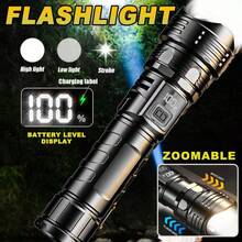 这款可充电手电筒具备3种LED战术照明模式、LCD显示屏、USB充电、高流明、耐用ABS外壳，适用于露营、徒步旅行、紧急情况和日常居家使用。 - 黑色 - 查看 1