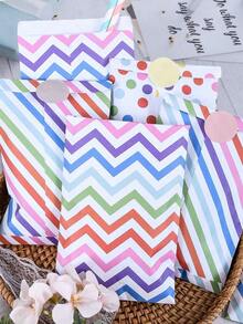 24/48 pièces Sacs cadeaux de fête en papier à pois et rayures, sacs de bonbons et de collations de couleurs mélangées, convient pour baby shower, anniversaire, fournitures de fête de mariage - Multicolore - Voir 1