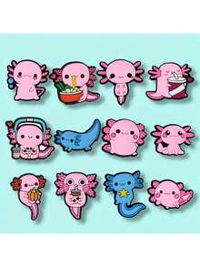 Cute Hexagonal Dinosaur Axolotl Shoe Charms Set, Soft PVC Waterproof Shoe Buckle Accessories, Viral Healing Cartoon Axolotl Design, Detachable DIY Decoration For Clogs, Bags, Bracelets. Flexible Material, Non-Fading, Wear-Resistant And Waterproof, Suitable For Daily Bathing And Water Play, Girly Healing Accessories, Student Gift, Daily Outfit Shoe Modification Goodies, Niche Cute Shoe Decoration Accessories - A - View 4