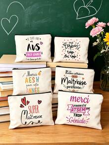 Bolsa de maquillaje con temática de profesora de francés, elegante regalo para el Día del Maestro, diseño de ilustración de corazón bilingüe francés-inglés "Gracias Maestro", regalo de aprecio para educadores, bolsa de almacenamiento de maquillaje estilo negro, bolsa de aseo portátil, adecuada para viajes, vacaciones, camping y uso al aire libre, regalo de aprecio para maestros, diseño creativo, bolsa de almacenamiento de aseo de viaje ligera unisex - regalo perfecto de graduación o elección creativa para el Día del Maestro. - Multicolor - Ver 2