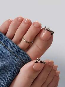 150pcs Short Square Wearable Toe Nail Tips, Brown Leopard Skin Tone French Edge Soft Gel Nails, DIY Fake Nails, Minimalist Versatile, 15 Sizes, Suitable For Women - Apricot - View 4