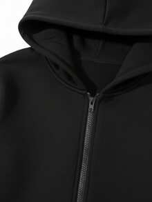 1pc Girls New Bowknot Embroidered Zipper Sweatshirt Jacket, Simple & Elegant Young Girl Hooded Sweatshirt - Black - View 3