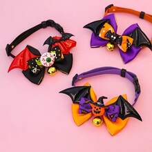 2pcs Bow Knot Bell Dog Collar, Pumpkin & Bat Design, Adjustable Halloween Pet Costume Accessory For Small To Medium Cats And Dogs - Multicolor - View 4