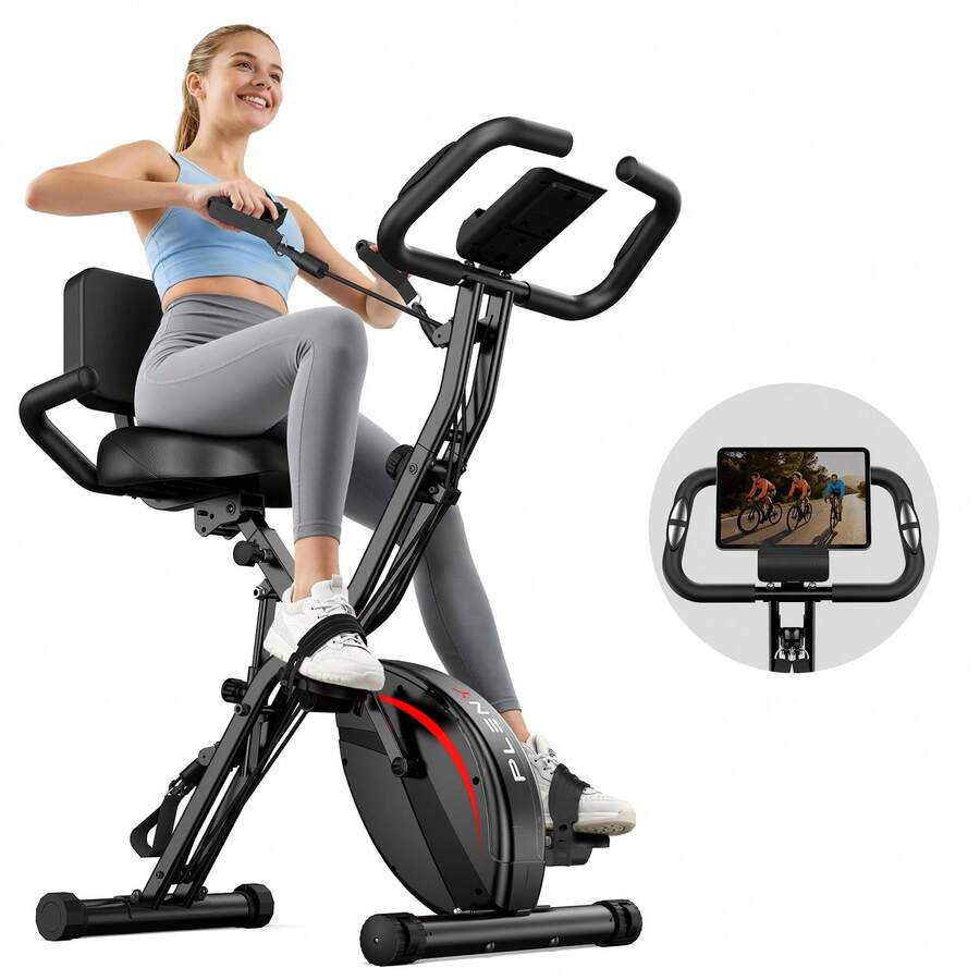 FEIERDUN Folding Exercise Bike, 5 IN 1 Stationary Bikes For Home 6.6 LBS Flywheel, 330LB Weight Capacity Back Support Cushion Indoor Workout Cycling Bike For Home Gym